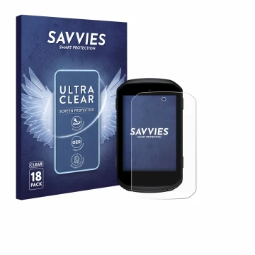 Face avant d’un emballage produit avec le logo de la marque Savvies. À côté, l’appareil Garmin Edge 850 est représenté avec la