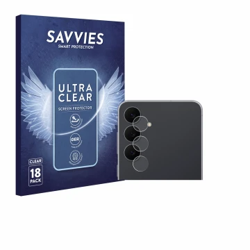 Face avant d’un emballage produit avec le logo de la marque Savvies. À côté, l’appareil Samsung Galaxy S25 FE Enterprise Editi
