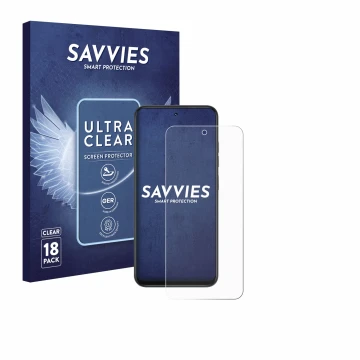 Face avant d’un emballage produit avec le logo de la marque Savvies. À côté, l’appareil Infinix Smart 10 est représenté avec l