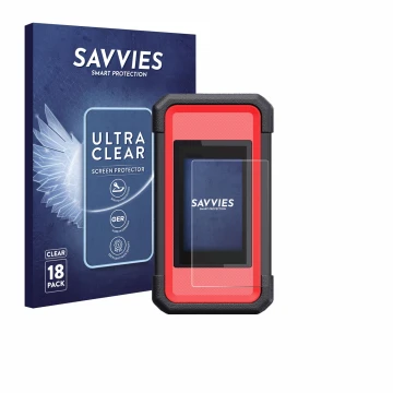 Face avant d’un emballage produit avec le logo de la marque Savvies. À côté, l’appareil Launch X431 SmartLink C V2.0 est repré