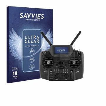 Face avant d’un emballage produit avec le logo de la marque Savvies. À côté, l’appareil Radiomaster GX12 est représenté avec l