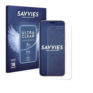 Face avant d’un emballage produit avec le logo de la marque Savvies. À côté, l’appareil Honor Magic 8 Pro est représenté avec 