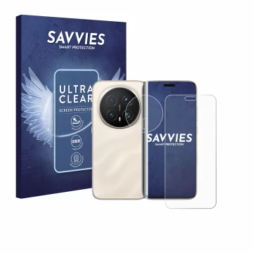 Face avant d’un emballage produit avec le logo de la marque Savvies. À côté, l’appareil Honor Magic 8 Pro (Avant+Caméra) est r