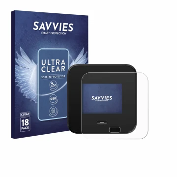 Face avant d’un emballage produit avec le logo de la marque Savvies. À côté, l’appareil Netgear Nighthawk M7 Pro est représent