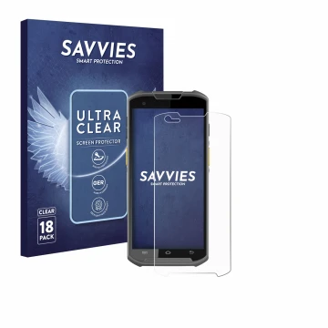Face avant d’un emballage produit avec le logo de la marque Savvies. À côté, l’appareil Newland MT93 est représenté avec la pr