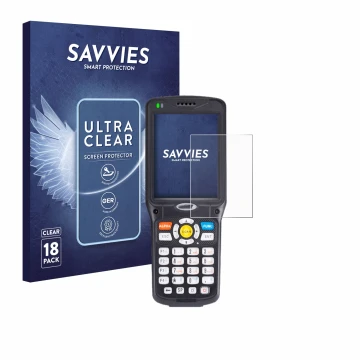 Face avant d’un emballage produit avec le logo de la marque Savvies. À côté, l’appareil Unitech HT510 est représenté avec la p