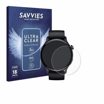 Face avant d’un emballage produit avec le logo de la marque Savvies. À côté, l’appareil EKO Connected Watch 5.2 est représenté