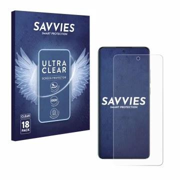 Face avant d’un emballage produit avec le logo de la marque Savvies. À côté, l’appareil Oppo K13 est représenté avec la protec
