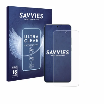 Face avant d’un emballage produit avec le logo de la marque Savvies. À côté, l’appareil Oppo A6 Pro 4G est représenté avec la 