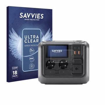 Face avant d’un emballage produit avec le logo de la marque Savvies. À côté, l’appareil DJI Power 500 est représenté avec la p