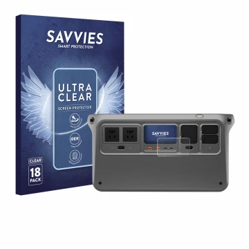 Face avant d’un emballage produit avec le logo de la marque Savvies. À côté, l’appareil DJI Power 1000 est représenté avec la 