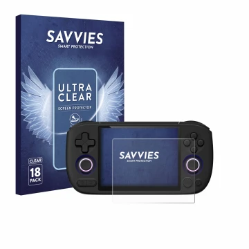Face avant d’un emballage produit avec le logo de la marque Savvies. À côté, l’appareil Ayaneo Pocket Air Mini est représenté 