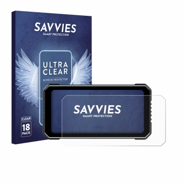 Face avant d’un emballage produit avec le logo de la marque Savvies. À côté, l’appareil Vtopek MT26 6.25