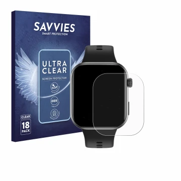 Face avant d’un emballage produit avec le logo de la marque Savvies. À côté, l’appareil Honor Choice InFoWear Watch 2i est rep