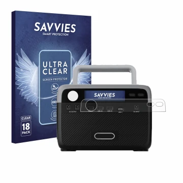 Face avant d’un emballage produit avec le logo de la marque Savvies. À côté, l’appareil Flashfish BP030B est représenté avec l