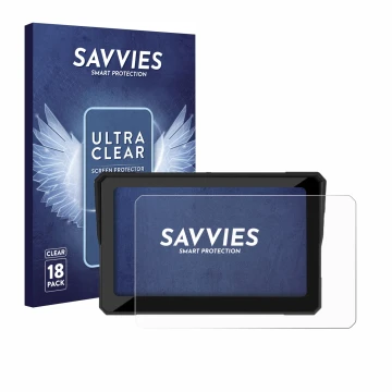 Face avant d’un emballage produit avec le logo de la marque Savvies. À côté, l’appareil Carpuride W702 Plus 7