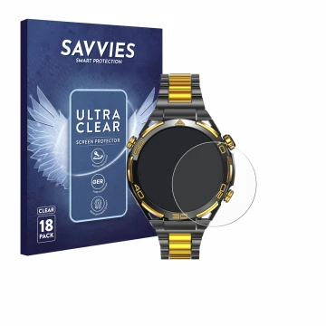 Face avant d’un emballage produit avec le logo de la marque Savvies. À côté, l’appareil Blackview W90 Pro est représenté avec 