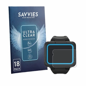 Face avant d’un emballage produit avec le logo de la marque Savvies. À côté, l’appareil Shearwater PEREGRINE dive computer est