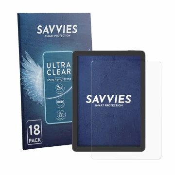 Face avant d’un emballage produit avec le logo de la marque Savvies. À côté, l’appareil Bigme B6 Pro est représenté avec la pr
