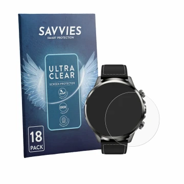 Face avant d’un emballage produit avec le logo de la marque Savvies. À côté, l’appareil Black Shark Watch X est représenté ave