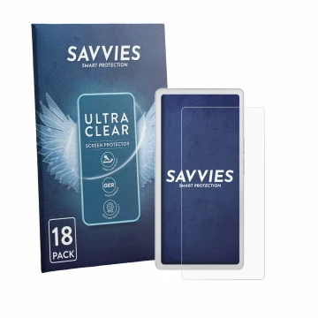 Face avant d’un emballage produit avec le logo de la marque Savvies. À côté, l’appareil PocketBook Q est représenté avec la pr