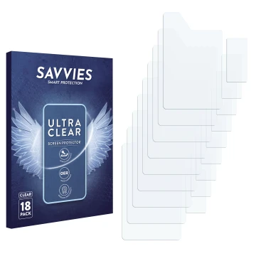 Face avant d’un emballage produit avec le logo de la marque Savvies. À côté se trouve la protection d’écran correspondante.