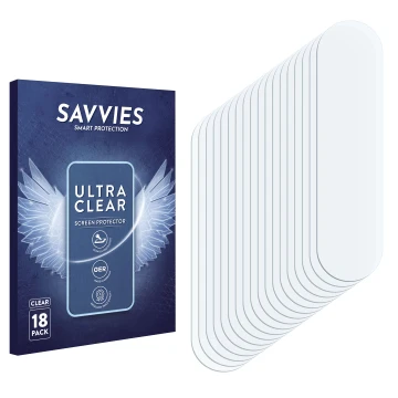Face avant d’un emballage produit avec le logo de la marque Savvies. À côté se trouve la protection d’écran correspondante.