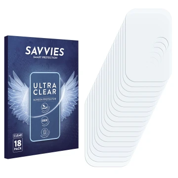 Face avant d’un emballage produit avec le logo de la marque Savvies. À côté se trouve la protection d’écran correspondante.