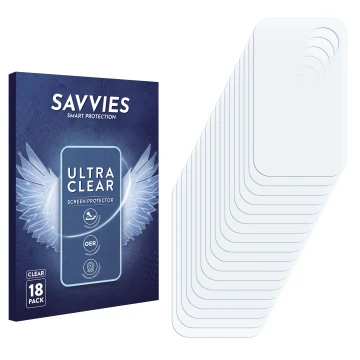 Face avant d’un emballage produit avec le logo de la marque Savvies. À côté se trouve la protection d’écran correspondante.