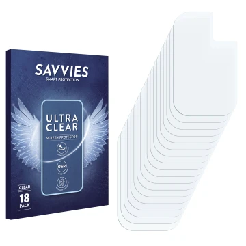 Face avant d’un emballage produit avec le logo de la marque Savvies. À côté se trouve la protection d’écran correspondante.