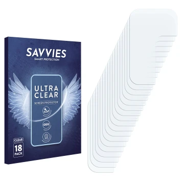 Face avant d’un emballage produit avec le logo de la marque Savvies. À côté se trouve la protection d’écran correspondante.