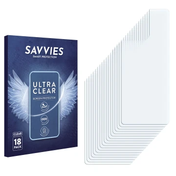 Face avant d’un emballage produit avec le logo de la marque Savvies. À côté se trouve la protection d’écran correspondante.