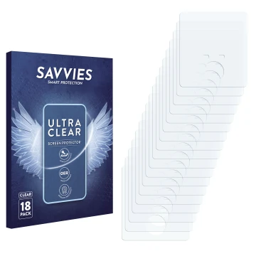 Face avant d’un emballage produit avec le logo de la marque Savvies. À côté se trouve la protection d’écran correspondante.