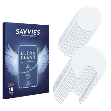 Face avant d’un emballage produit avec le logo de la marque Savvies. À côté se trouve la protection d’écran correspondante.