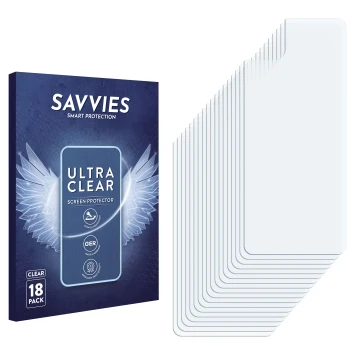 Face avant d’un emballage produit avec le logo de la marque Savvies. À côté se trouve la protection d’écran correspondante.