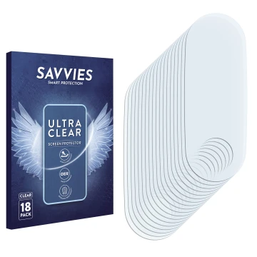 Face avant d’un emballage produit avec le logo de la marque Savvies. À côté se trouve la protection d’écran correspondante.