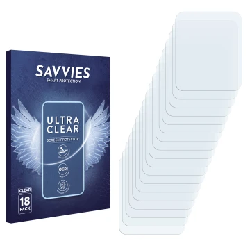 Face avant d’un emballage produit avec le logo de la marque Savvies. À côté se trouve la protection d’écran correspondante.