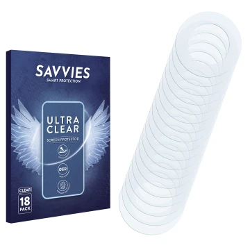 Face avant d’un emballage produit avec le logo de la marque Savvies. À côté se trouve la protection d’écran correspondante.