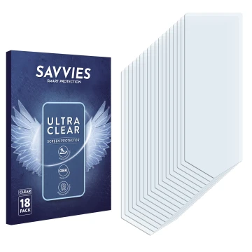 Face avant d’un emballage produit avec le logo de la marque Savvies. À côté se trouve la protection d’écran correspondante.