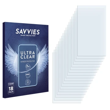 Face avant d’un emballage produit avec le logo de la marque Savvies. À côté se trouve la protection d’écran correspondante.