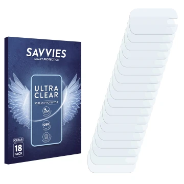 Face avant d’un emballage produit avec le logo de la marque Savvies. À côté se trouve la protection d’écran correspondante.