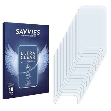 Face avant d’un emballage produit avec le logo de la marque Savvies. À côté se trouve la protection d’écran correspondante.