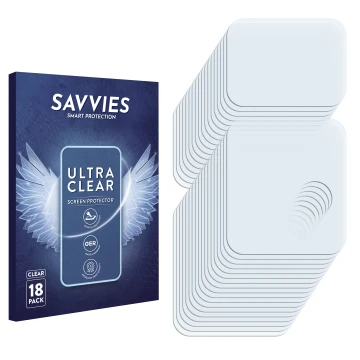 Face avant d’un emballage produit avec le logo de la marque Savvies. À côté se trouve la protection d’écran correspondante.