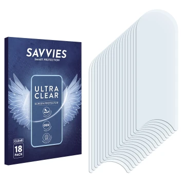 Face avant d’un emballage produit avec le logo de la marque Savvies. À côté se trouve la protection d’écran correspondante.
