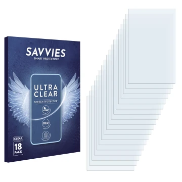 Face avant d’un emballage produit avec le logo de la marque Savvies. À côté se trouve la protection d’écran correspondante.