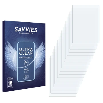 Face avant d’un emballage produit avec le logo de la marque Savvies. À côté se trouve la protection d’écran correspondante.
