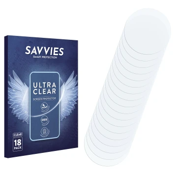 Face avant d’un emballage produit avec le logo de la marque Savvies. À côté se trouve la protection d’écran correspondante.