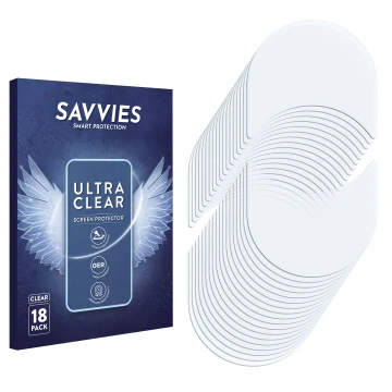 Face avant d’un emballage produit avec le logo de la marque Savvies. À côté se trouve la protection d’écran correspondante.