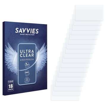 Face avant d’un emballage produit avec le logo de la marque Savvies. À côté se trouve la protection d’écran correspondante.