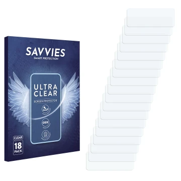 Face avant d’un emballage produit avec le logo de la marque Savvies. À côté se trouve la protection d’écran correspondante.